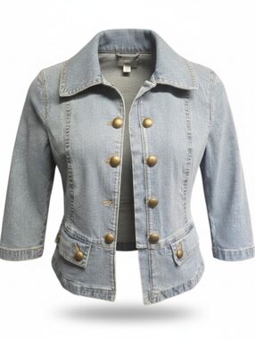 NYC New York Clothing Co Denim Jacket Size 6 Fitted Peplum Gold Buttons - NWOT